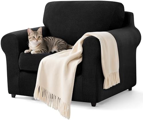 SUBRTEX 3 Pieces Stretch Sofa Slipcover Sets Couch Cover Sets Backrest Cushion Covers Furniture Protector Collection Set for Oversize Sofa Loveseat Chair Slip Covers(Small, Black)