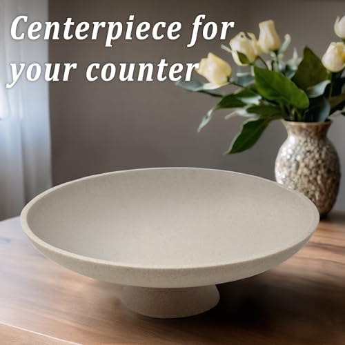 LIN CHUAN Large Decorative Bowl, Resin Pedestal Fruit Bowl, Beige