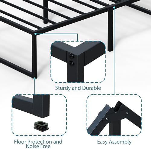 EMODA 18 Inch Narrow Twin Bed Frame 30x75, Heavy Duty Metal Platform No Box Spring Needed, Easy Assembly Noise Free, Black