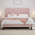 Yaheetech Queen Bed Frame with Headboard,Pink Channel-Tufted Platform