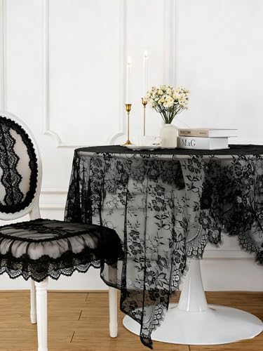 Black Tablecloth Lace Table Fabric 2pcs 60x120 Inch for Scary Movies