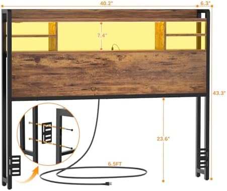 Aheaplus Headboard for Twin Size Bed with Storage and Outlets, Rustic Brown