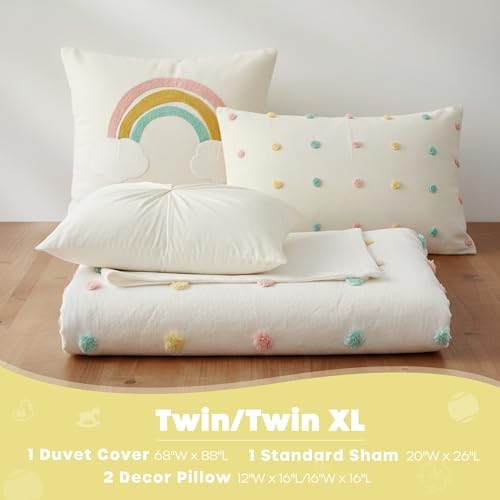 Intelligent Design Kids Cotton Pompom Ivory Twin Duvet Cover Set, 4pc