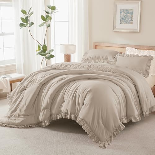 Andency Wheat Ruffle Comforter Twin Size, 2 Pieces Soft Bed Set