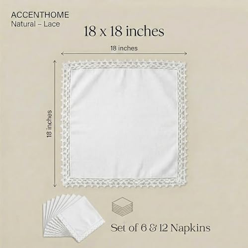 ACCENTHOME White Cloth Napkins Set of 12 18x18 inch Cotton Dinner Napkins - Washable Soft Premium Hotel Quality Reusable Perfect Table Napkins for Family Dinners, Weddings & Everyday Use