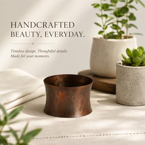 ITOS365 Handmade Round Hammered Antique Napkin Rings Holder for Dinning Table Parties Everyday, Set of 12