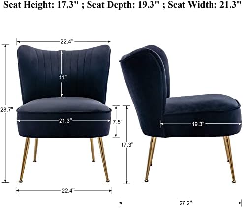 DUOMAY Modern Accent Chair Set of 2 Velvet Slipper Chair with Gold Legs Wingback Side Chair for Living Room Bedroom Entryway Small Corner Chair for Space Saving, Black