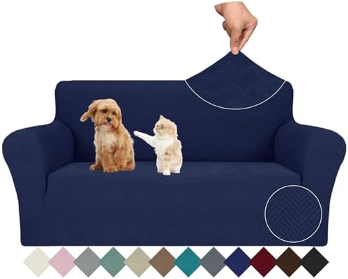 JIVINER Stretch Loveseat Slipcovers 1 Piece Love Seat Sofa Cover Spandex 2 Seater Couch Covers Universal Furniture Protector with Elastic Bottom (Navy Blue, Loveseat)