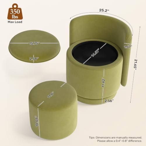 Velvet Vanity Chair with Storage 360° Swivel Accent Stool FootRest