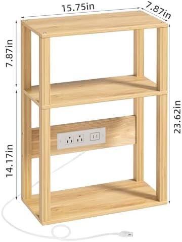 YUFAM 3-Tier Narrow Bedside Table with Charging Station, Skinny Nightstand