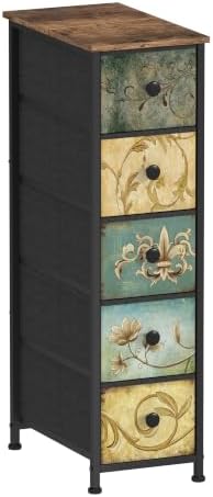 Tohomeor Narrow Storage Dresser Slim Dresser with Retro Flowers Fabric Drawers Vertical Skinny Cabinet for Small Spaces,Bathroom,Bedroom Closet Nightstand,Entryway Organizer (Retro Flower, 5 Drawers)