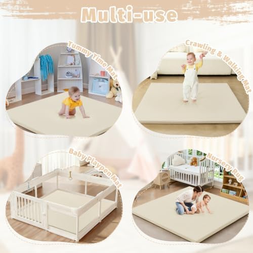 Waterproof Baby Play Mat for Floor Memory Foam 50 * 50 Cushion Playpen Playmat Tummy Time Crawling Mat Nursery Rug Thick Pad Create Soft & Safe Area for Infants,Toddler,Kids,Beige