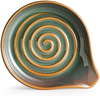 Spoon Rest for Stove Top, Countertop Spoon Holder with Handle for Easy Hold, Farmhouse Decor, Utensil Rest for Spoons, Ladles, Tongs, Spatula, Blue and Green