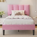 VECELO Twin Size Bed Frame with Upholstered Headboard, Velvet & Pink