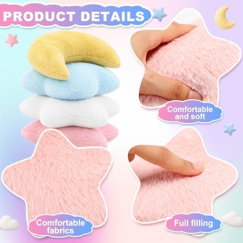Junkin 4 Pcs Plush Cloud Star Moon Throw Pillow Set, Mixed Colored