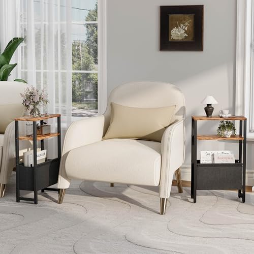Narrow Side Table, Slim End Table with Magazine Rack, Skinny Bedside Table for Small Spaces, 3 Tier Sofa Couch Table Nightstand for Living Room, Bedroom, Rustic Brown LET503R