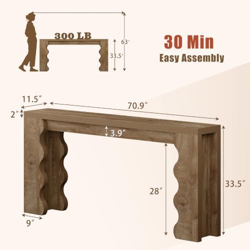 70.9" Farmhouse Entryway Table, Wood Console Table, Behind Couch table
