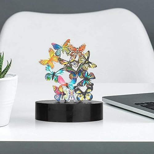 Desk Toys for Office for Adults Desktop Magnetic Butterflies Sculpture Desk Decorations for Women Office (Circular Base)