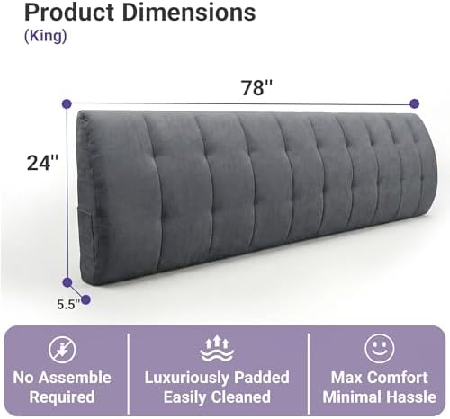 Seang King Size Upholstered Headboard, 24" Height Soft, Breathable Linen Fabric Wall Mounted Headboards for Bedroom & Dorm, Modern Style Peel & Stick Bed Backboard, No Assembly Required, Dark Grey