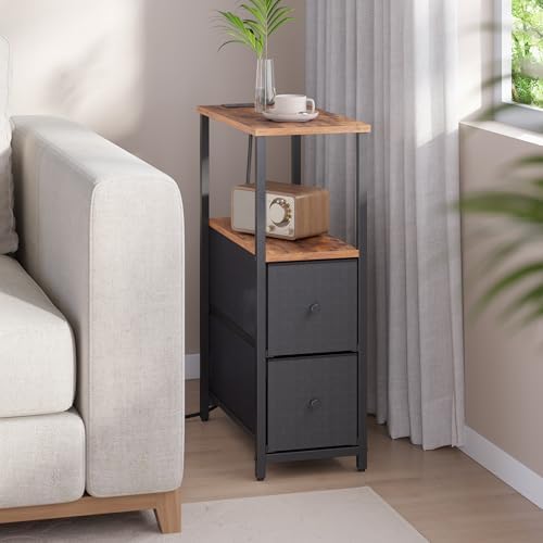 TUTOTAK Narrow End Table with Charging Station, Skinny Side Table