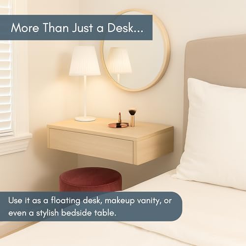 Sleekform Floating Wall Desk with Drawer, 30 x 16 x 6 Inch, Modern White