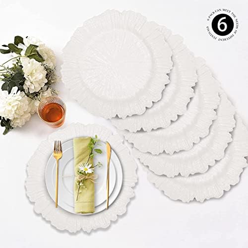 MAONAME White Charger Plates Set of 6, Reef Chargers for Dinner Plates
