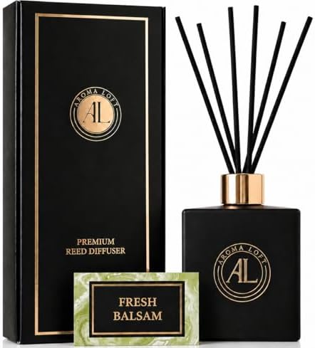 Black Reed Diffusers for Home | Premium Long-Lasting Fragrance Diffuser | Reed Diffuser Sticks in Oil Set | Smells Good in Bathroom & Office | Black, Balsam Reed Diffuser(5 oz)