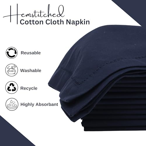 Lightnpro Hemstitched Cotton Cloth Napkins Set of 12, 18x18 Inch, Navy