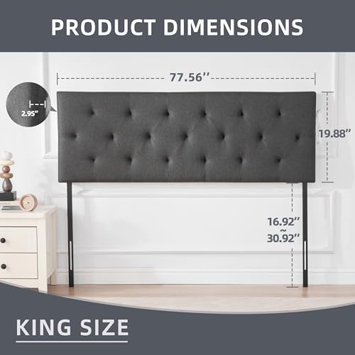Linen Headboard King Size, Adjustable Height Headboard 37-51 in, Dark Gray