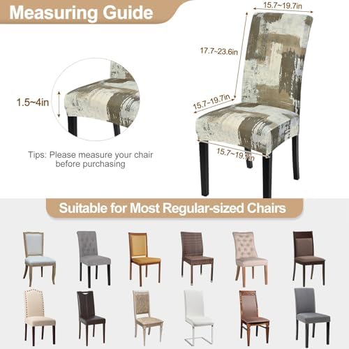 SearchI Dining Room Chair Covers Set of 6, Stretch Printed Floral Parsons Chair Slipcovers Removable Washable Kitchen Chair Protector Cover for Dining Room, Hotel, Ceremony (Brown Abstract Pattern)