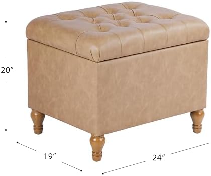 Spatial Order 24" Button Tufted Storage Ottoman - Sand Faux Leather