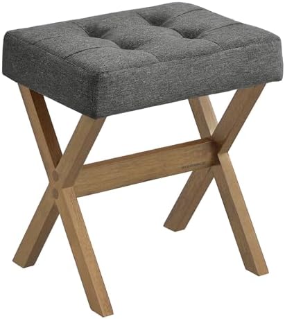 SONGMICS Makeup Stool, Padded Vanity Foot Rest, Solid Wood X Legs