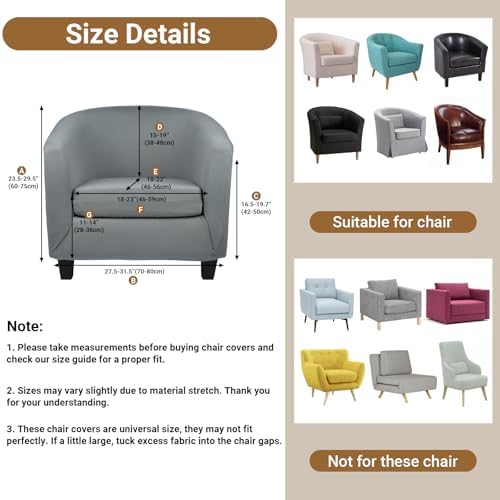 Arm Chair Slipcover, 2 Piece Armchair Cover with Chair Cushion Cover, Soft Stretch Club Tub Barrel Chair Slipcover Furniture Protector Soft with Elastic Bottom for Living Room Bar Hotel