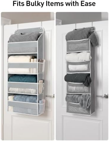 Yecaye Over the Door Organizer, Stuffed Animal Storage, Bathroom Organizers and Storage for Nursery Newborn Baby Essentials Stuff Dorm Room, Widen by 7cm, Deepen by 3cm, Grey 4 Tier Extra-Large