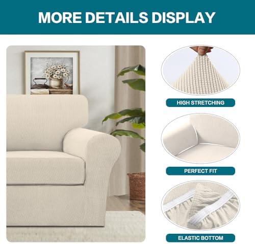 Turquoize 2 Piece Chair Covers for Living Room Armchair Couch Cover with Individual Cushion Covers Furniture Cover for Chairs (Chair,BiscottiBeige)