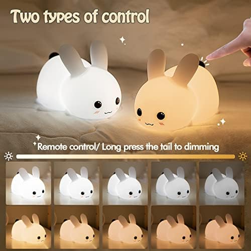 QANYI Kawaii Bunny Night Lights for Kids, 7 Color Light Silicone for Baby Nursery, Portable USB Rechargeable Bedside Lamp for Toddler's Room, Bunny Decor Kawaii Easter Gifts for Child and Teen Girls