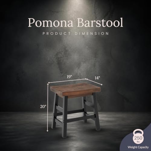 Alaterre Furniture Pomona Solid Wood Bar Stool, Rustic Brown/Black, 20”