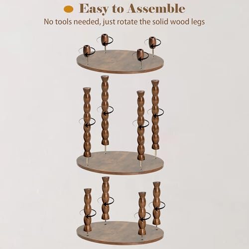 3-Tier Round Side Table, Small End Table with Solid Wood Spindle Legs Brown
