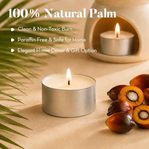 Ashlux 300-Pack Unscented Palm Wax Tea Lights Candles,8 Hours Burn