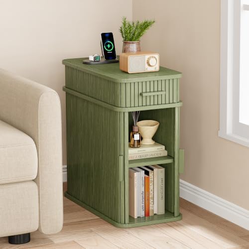 ONBRILL Fluted End Table, Narrow Side Table, 23.62" H, Sage Green