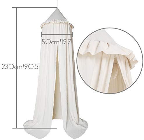 MAMERIA Kids Bed Canopy with Frills Cotton Hanging Tent Curtain Net for Reading Nook Hideaway Bedding Play Room Decor (Beige)