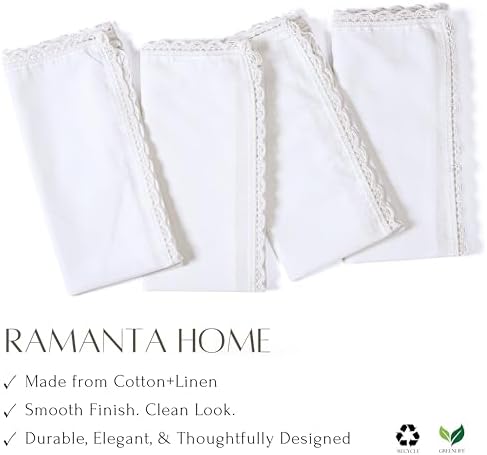 Ramanta Home White Linen Flax Cloth Napkins Set of 12, 20x20 Inches