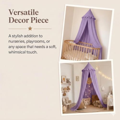 Bed Canopy for Girls, Princess Crib Canopy for Nursery, Dreamy Soft Hanging Canopy for Toddler Bed, Twin & Full Size, Kids Bed Canopy for Girls Room Decor & Reading Nook, Lavender