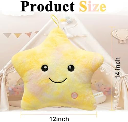 Glow Stuffed Animal Star Pillow for Kids Pillows Decorative Toy Boys Girls Plushies Children Christmas Birthday Gifts, Growing Star Plush Pillows Bed Room Home Pink Yellow