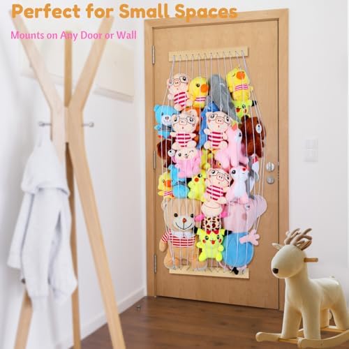 Stuffed Animal Storage Hammock Wooden Plush Toy Organizer for Kids Room Décor, Playroom Nursury Plush Toys Storage Caddy, Decoration Wall Hanging Stuffed Animal Net or Hammock Corner