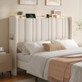 ONBRILL Full Size Headboard with Storage, LED Light, Off White
