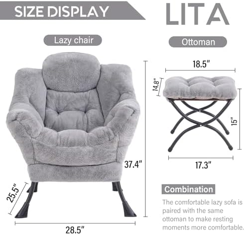 LITA Lazy Chair with Ottoman, Comfy Accent Reading Chair