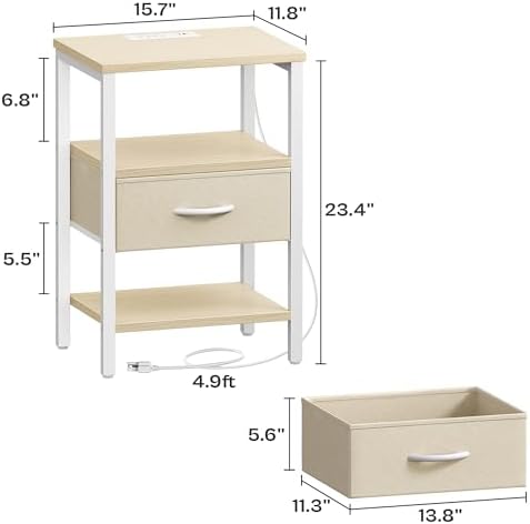 SUPERJARE Nightstand with Charging Station, USB-C Port, Bedside Table