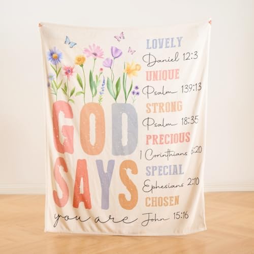 Christian Gifts for Women – “God Says You are” Scripture Throw Blanket with Bible Verses, Inspirational Religious Fleece Blanket for Mom Wife Sister Friends, Soft & Cozy, 50x60