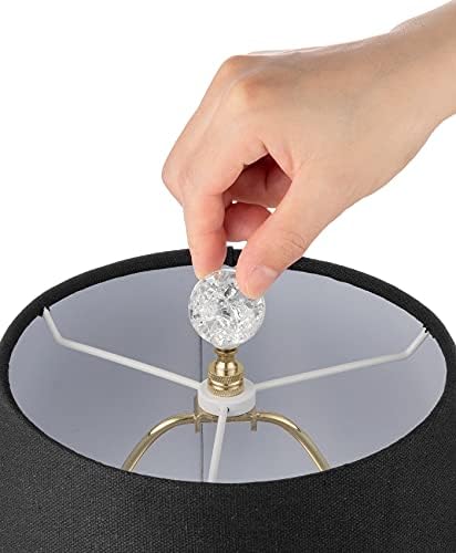Crystal Lamp Finial Cap – Handmade Ball Shaped Clear Crackle Glass, Polished Brass Finish Base